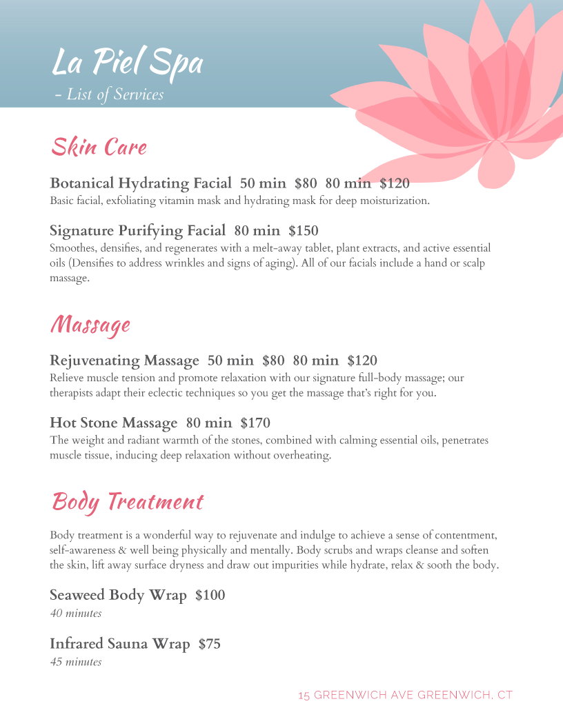 Salon and Spa Menu maker menu template